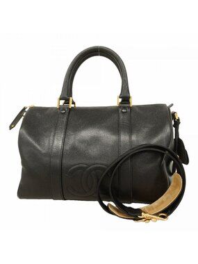 Chanel Handbag Caviar Leather Black Gold 2-Way Bag